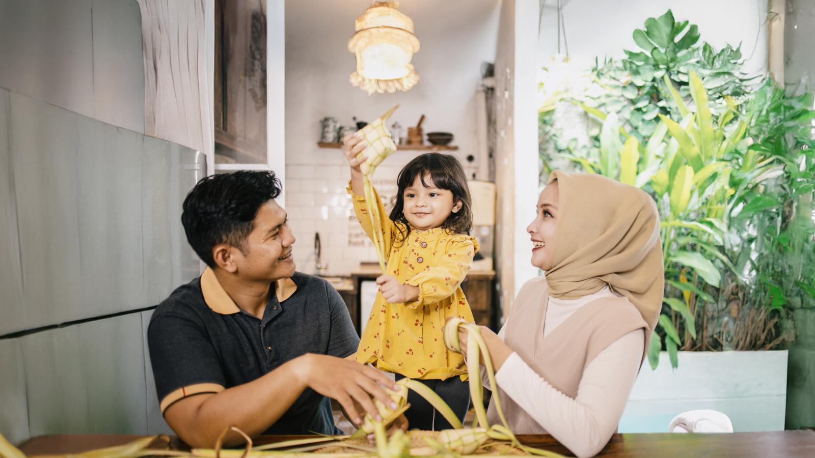 Family with daughter indoor at home