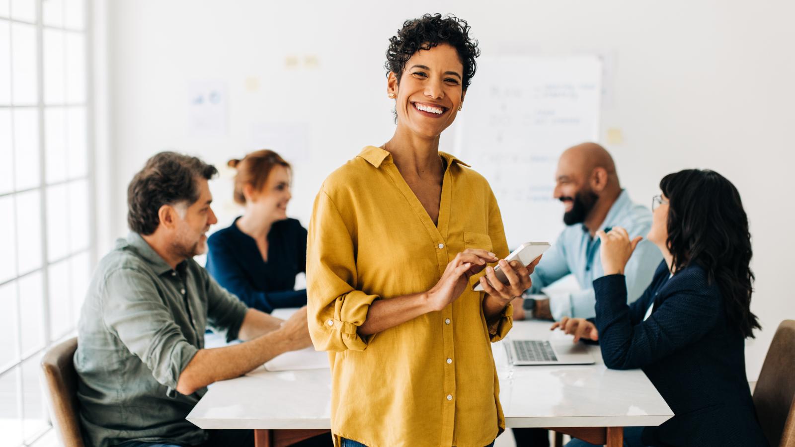 Woman smiling in meeting